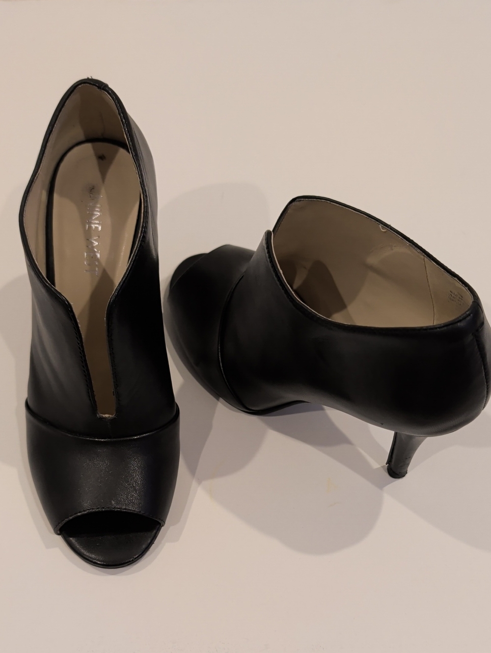 Nine West Black Peep-Toe V-Cut Ankle Booties